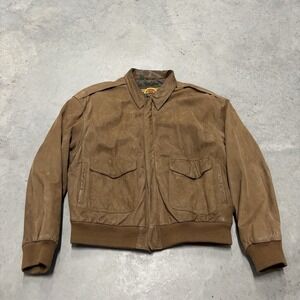 Vintage Cayenne Leather Bomber Jacket Brown Full Zip Size Large Made‎ in Korea
